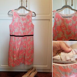 Ann Taylor LOFT Pink Cream Jacquard Dress 12P